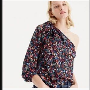 J. Crew star print one shoulder top with ruffle bow.